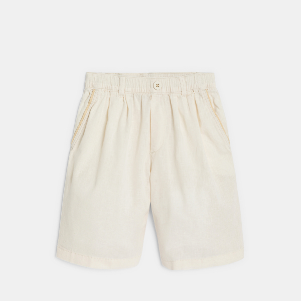 شورت فضفاض للأولاد من الكتان الأبيض السادة